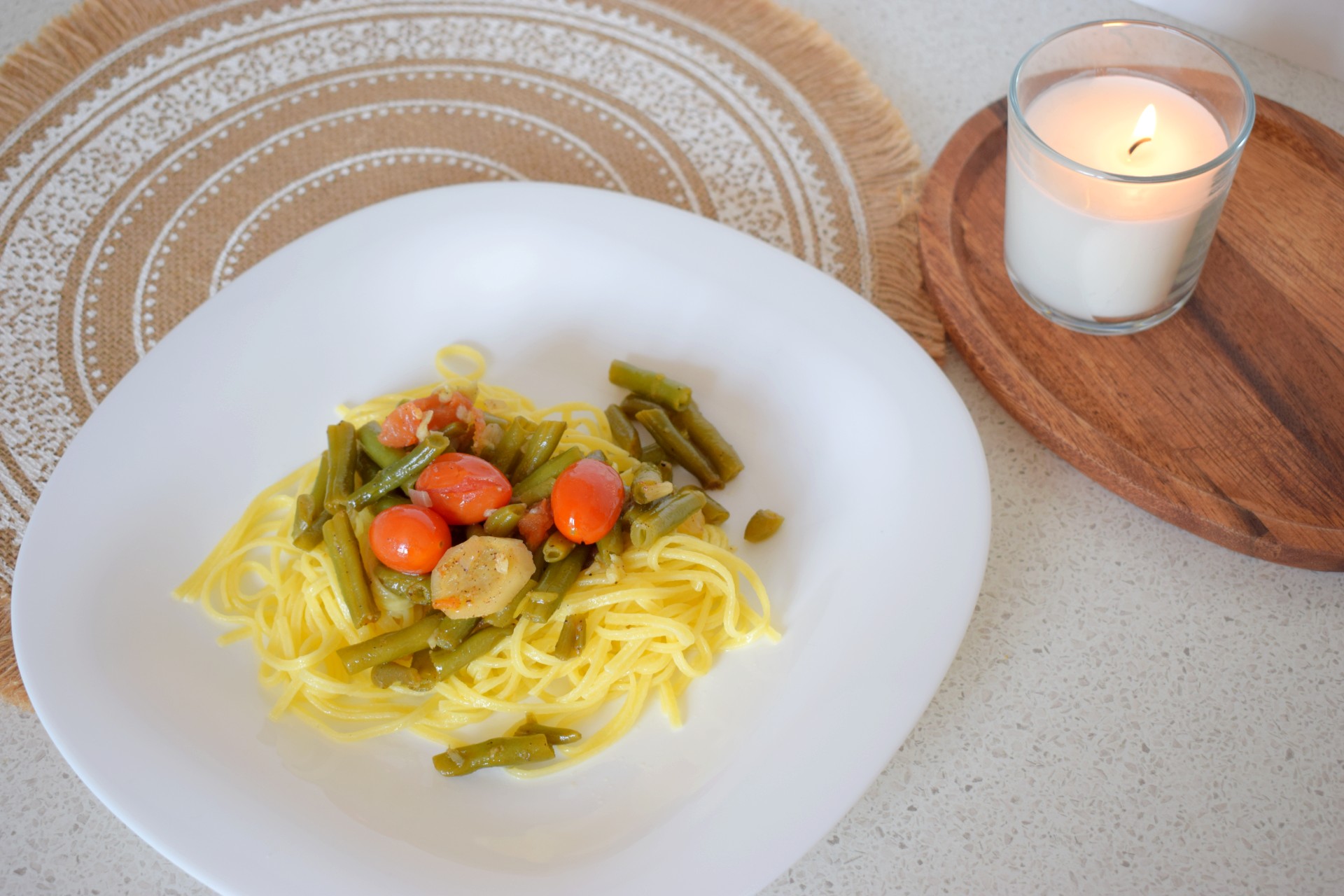 Quick and easy recipe of “Pasta with green beans”!